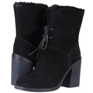 UGG Jerene black suede leather shearling lined lace-up heeled boots