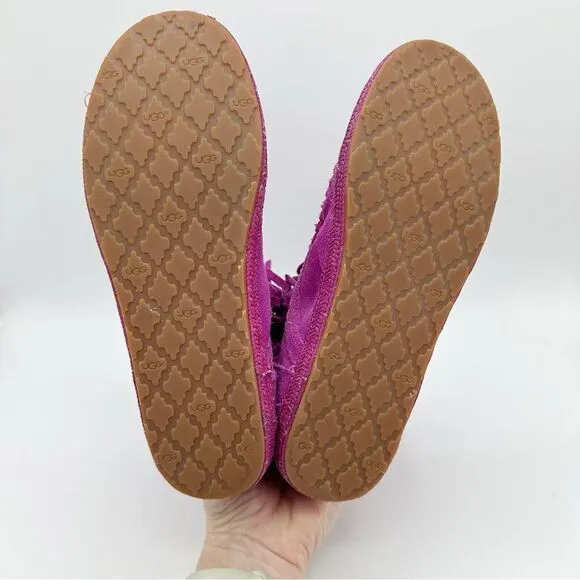 UGG Kaysa Pink Moccasin Suede Leather Fringe Boots Size Women's 4