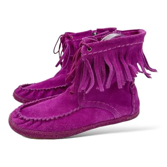 UGG Kaysa Pink Moccasin Suede Leather Fringe Boots Size Women's 4