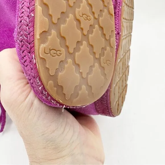 UGG Kaysa Pink Moccasin Suede Leather Fringe Boots Size Women's 4