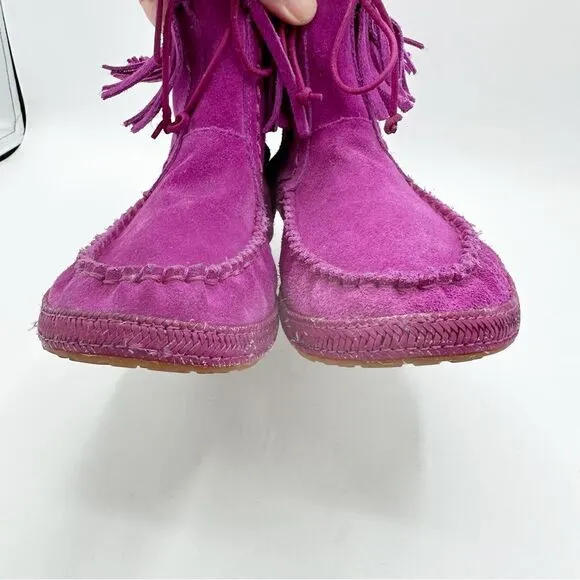 UGG Kaysa Pink Moccasin Suede Leather Fringe Boots Size Women's 4