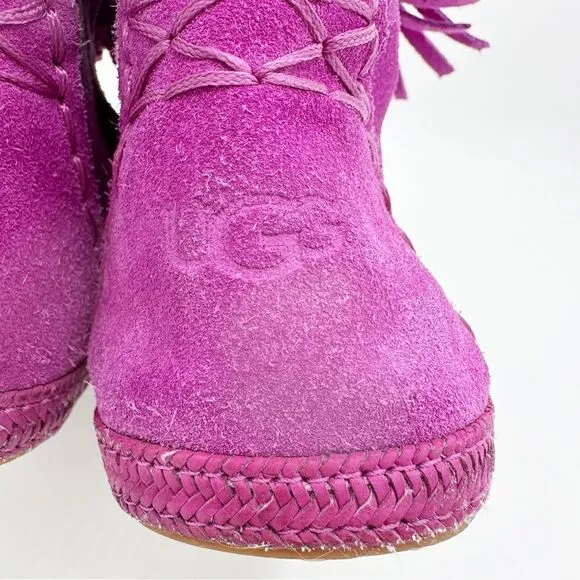 UGG Kaysa Pink Moccasin Suede Leather Fringe Boots Size Women's 4
