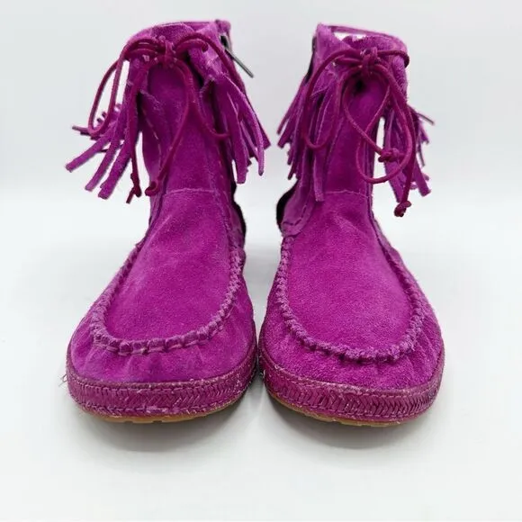 UGG Kaysa Pink Moccasin Suede Leather Fringe Boots Size Women's 4
