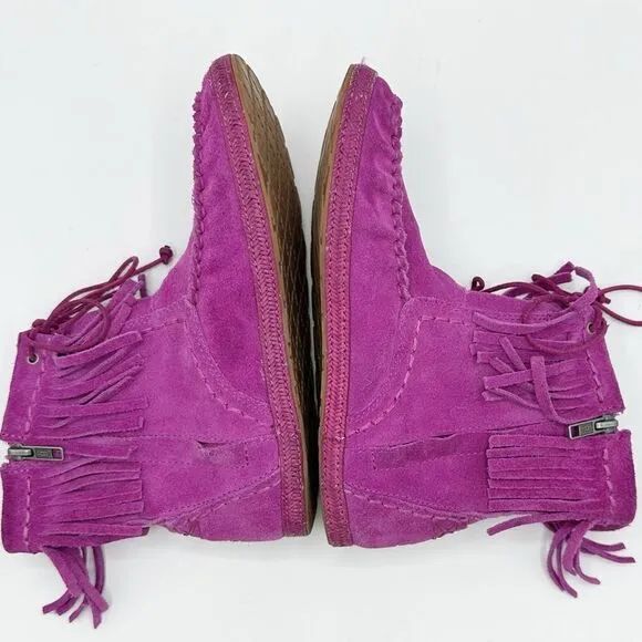 UGG Kaysa Pink Moccasin Suede Leather Fringe Boots Size Women's 4