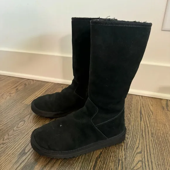 UGG Kenly Black Sheepskin Zip Tall Winter Boots Kids 5