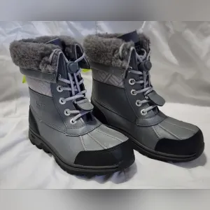 UGG Kids Butte II Gray Winter Boots with Fur Trim