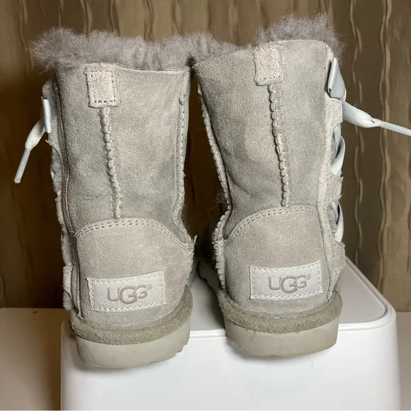 UGG Kids Pala Toddler Girl's 9 Gray Suede Sheepskin Wool Pull On Ribbon 1017737K
