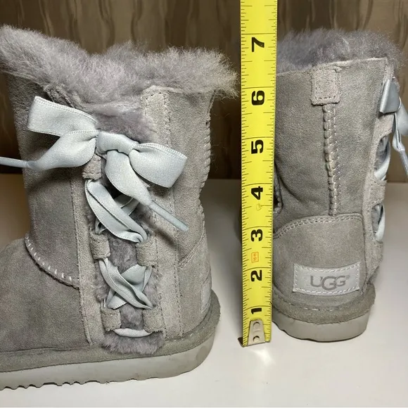 UGG Kids Pala Toddler Girl's 9 Gray Suede Sheepskin Wool Pull On Ribbon 1017737K
