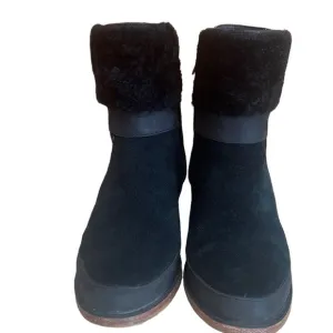 UGG Kirke Shearling Trimmed Leather &amp; Suede Ankle Boots Sz-7.5