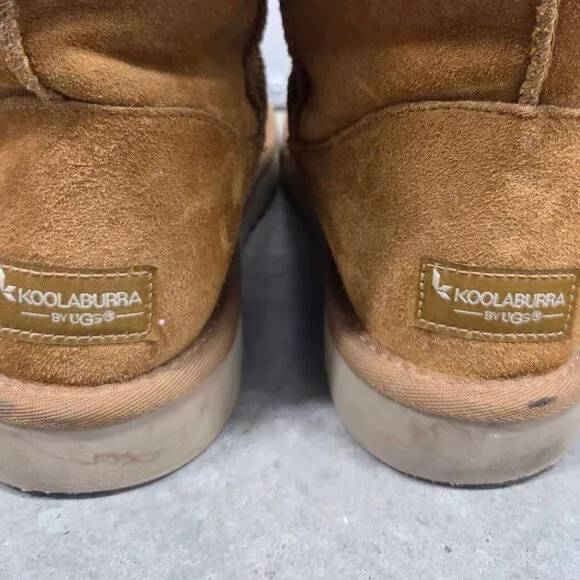 UGG Koolaburra Suede and Shearling Short Boots w/ Bows in Chestnut. Size 8
