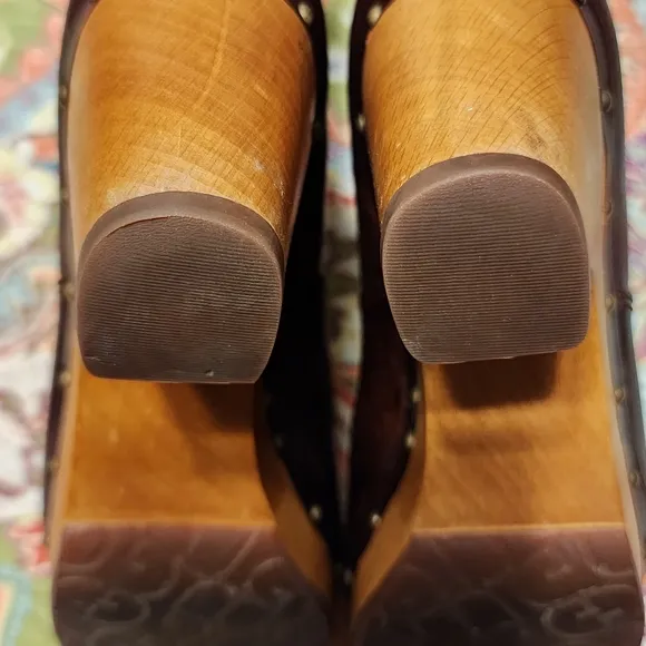 UGG Lynnea Leather Shearling Wood Clog Boots | Size 6