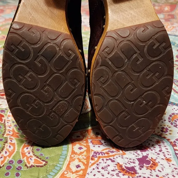 UGG Lynnea Leather Shearling Wood Clog Boots | Size 6