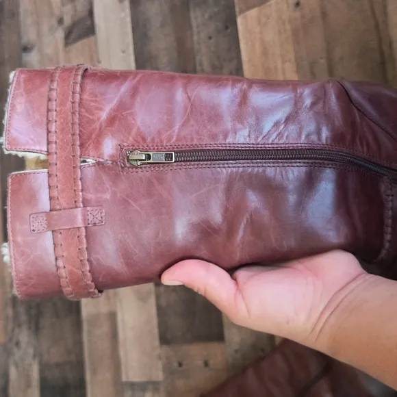 UGG Maxine Wedge Brown Leather Shearling Tall Boots Sz 8 Women