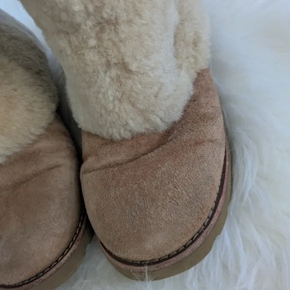 Ugg Maylin brown leather shearling extra fluffy Sherpa boots women’s size 7