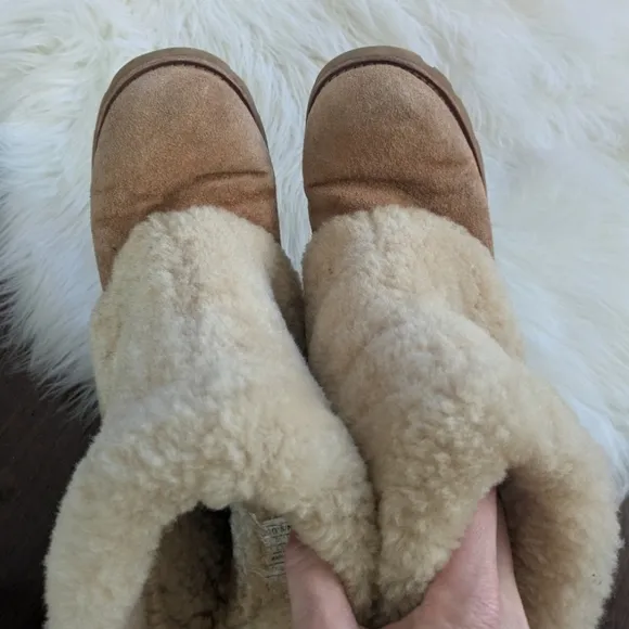 Ugg Maylin brown leather shearling extra fluffy Sherpa boots women’s size 7