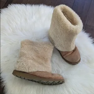 Ugg Maylin brown leather shearling extra fluffy Sherpa boots women’s size 7