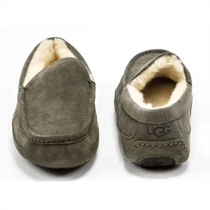 UGG Mens Ascot Slippers Moccasin Toe Sz 10 Olive Green Suede Wool Lining Loafers