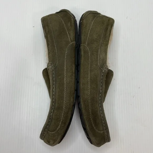 UGG Mens Ascot Slippers Moccasin Toe Sz 10 Olive Green Suede Wool Lining Loafers