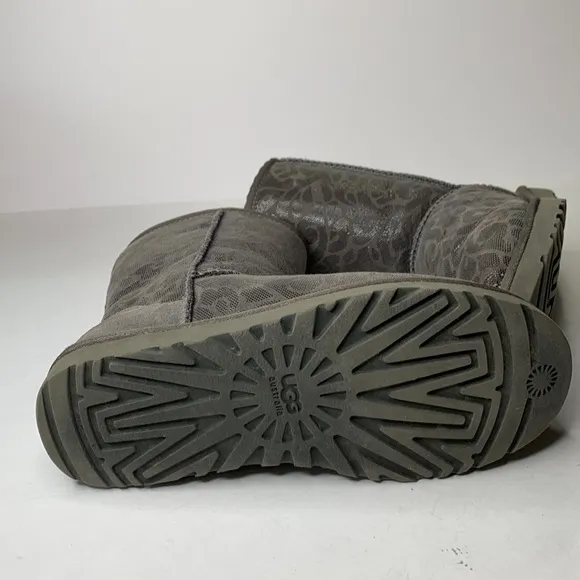 UGG metallic gray swirl print shearling lined mid-calf suede boots