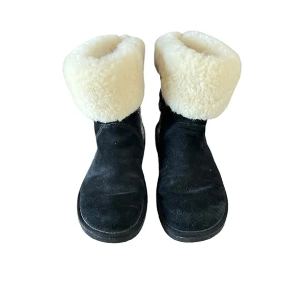 UGG Metro Tas Sheepskin Suede Leather Sherpa Shearling Black Boots