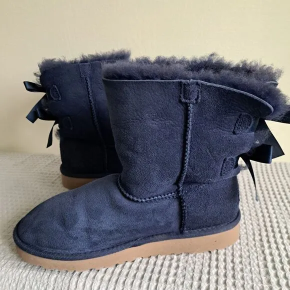 UGG Mini Bailey Bow II Navy Blue Kids Girls 4 Boots