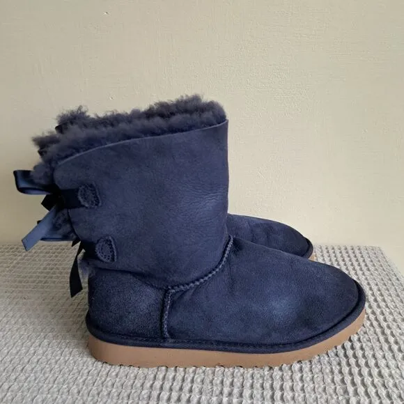 UGG Mini Bailey Bow II Navy Blue Kids Girls 4 Boots