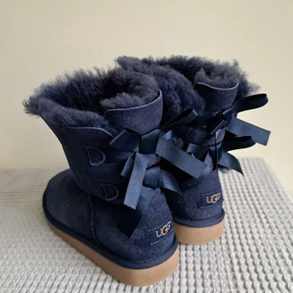UGG Mini Bailey Bow II Navy Blue Kids Girls 4 Boots