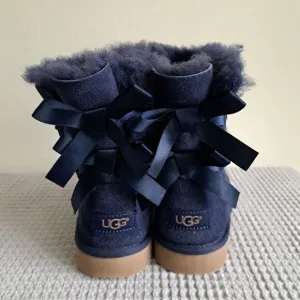 UGG Mini Bailey Bow II Navy Blue Kids Girls 4 Boots