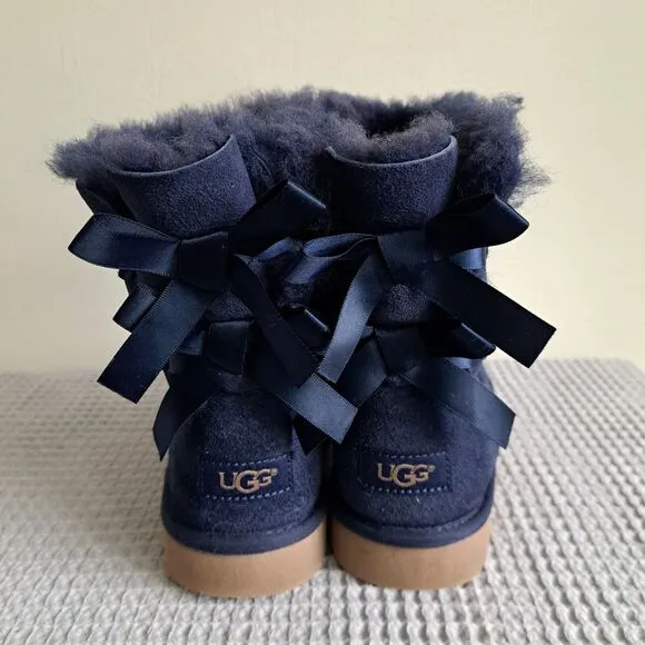 UGG Mini Bailey Bow II Navy Blue Kids Girls 4 Boots
