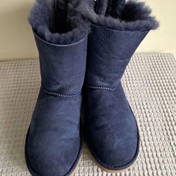 UGG Mini Bailey Bow II Navy Blue Kids Girls 4 Boots