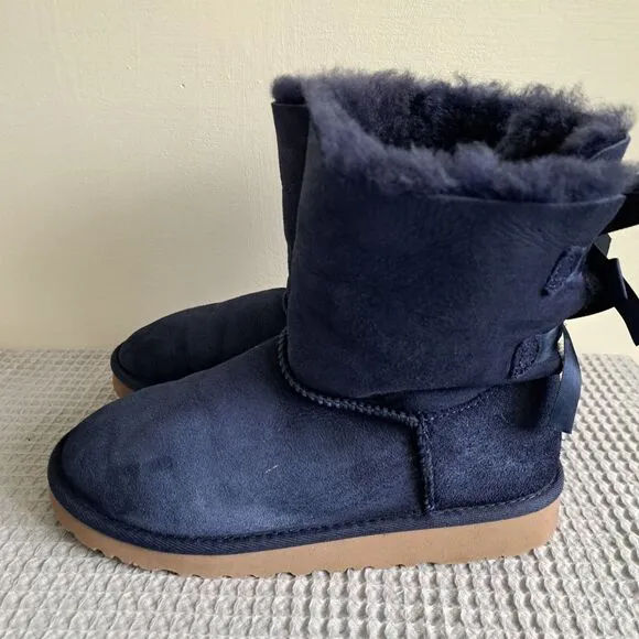 UGG Mini Bailey Bow II Navy Blue Kids Girls 4 Boots