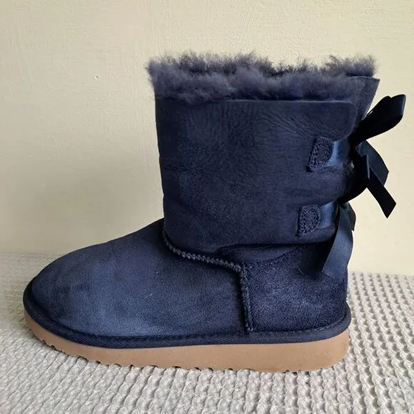 UGG Mini Bailey Bow II Navy Blue Kids Girls 4 Boots