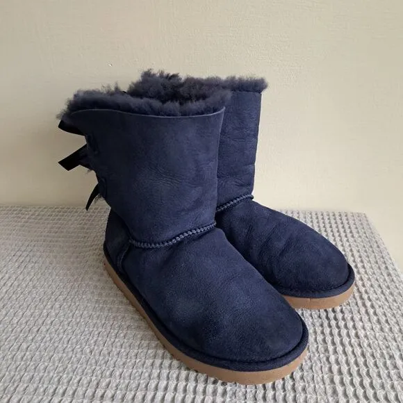 UGG Mini Bailey Bow II Navy Blue Kids Girls 4 Boots