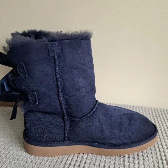 UGG Mini Bailey Bow II Navy Blue Kids Girls 4 Boots