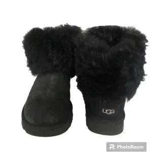 UGG Mini Toscana Cuff Fluff Black Sheepskin Suede Shearling Boots Women’s