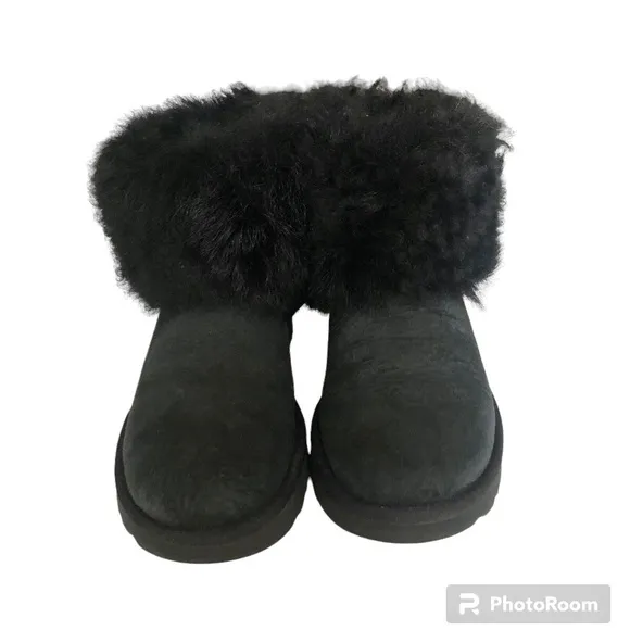 UGG Mini Toscana Cuff Fluff Black Sheepskin Suede Shearling Boots Women’s