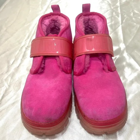 UGG Neumel Clear Chukka Boot Hot Pink Suede Wool Shearling Lined Size 8