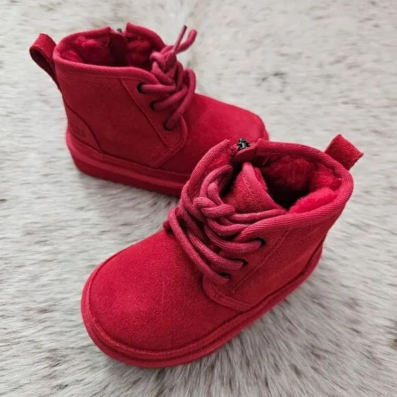UGG Neumel II Toddler Boy or Girl Shearling Chukka Boots in Red NEW