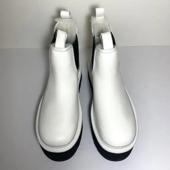 UGG Neumel Platform Chelsea Boots Leather Shearling Booties White Size 10 NEW