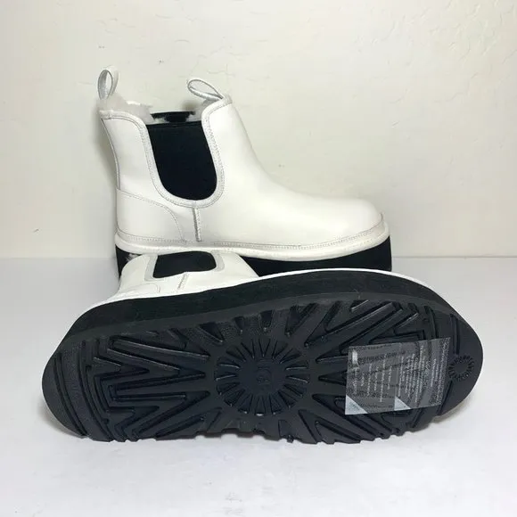 UGG Neumel Platform Chelsea Boots Leather Shearling Booties White Size 10 NEW