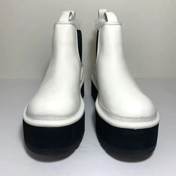 UGG Neumel Platform Chelsea Boots Leather Shearling Booties White Size 10 NEW
