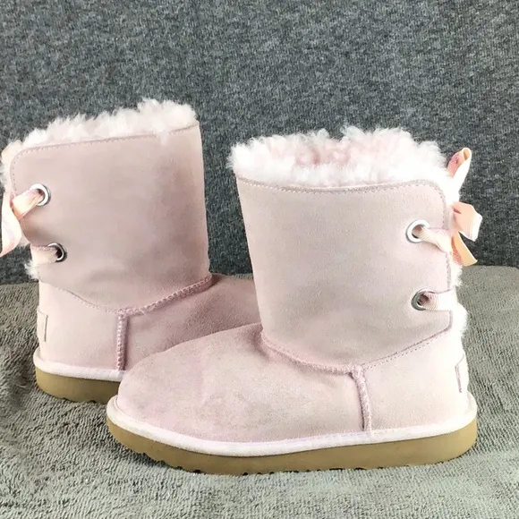 UGG Pink Shearling Boots with Bows Sz 2