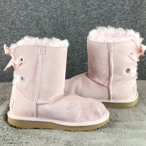 UGG Pink Shearling Boots with Bows Sz 2