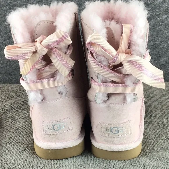 UGG Pink Shearling Boots with Bows Sz 2