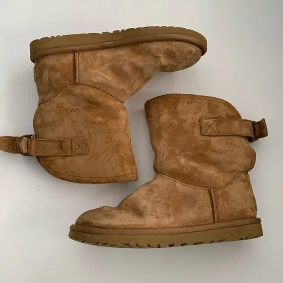 UGG Remora chestnut suede leather ankle boots shearling wool lined size 6