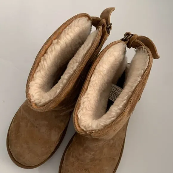 UGG Remora chestnut suede leather ankle boots shearling wool lined size 6