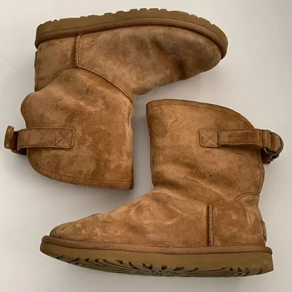 UGG Remora chestnut suede leather ankle boots shearling wool lined size 6