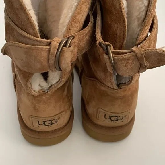 UGG Remora chestnut suede leather ankle boots shearling wool lined size 6