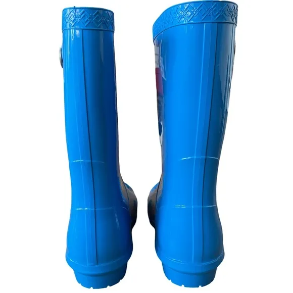 UGG Sienna Rubber Shearling Lined Glossed Blue Rain Boots Size 7