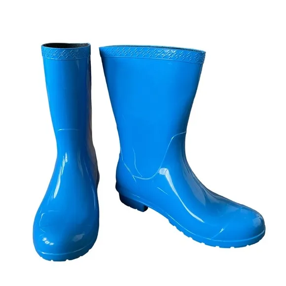UGG Sienna Rubber Shearling Lined Glossed Blue Rain Boots Size 7